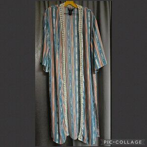 Wrangler Retro Multicolor Aztec Size S EUC Long Duster Kimono Western Boho